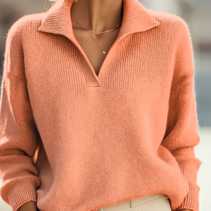 Rilena – Pull polo en maille côtelée à col en V
