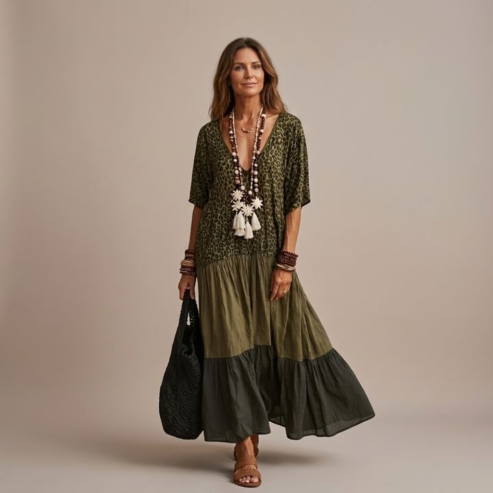 Relina – robe maxi bohème tissée à volants