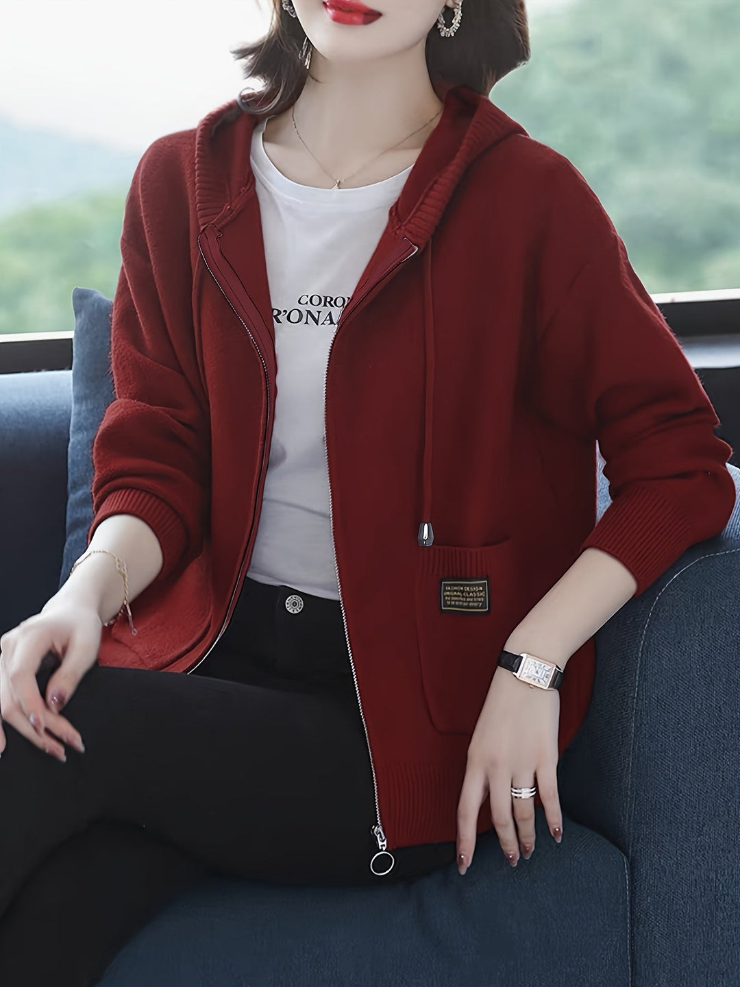 Rilena – à capuche avec cordon de serrage en maille de viscose, cardigan