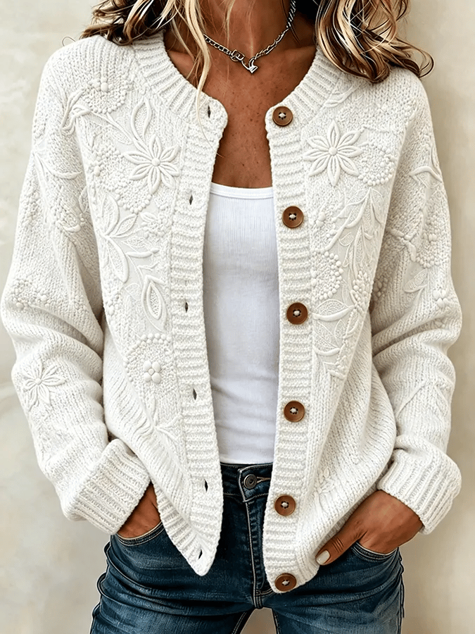 Solira – à motif feuille d’érable, en maille fine, cardigan