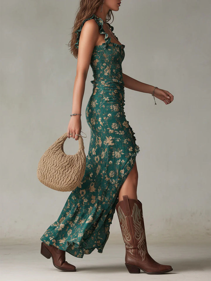 Ilyara – fente latérale, motifs floraux, robe