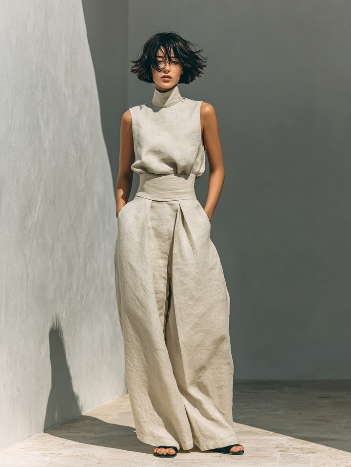 Kevara – Coupe ample en coton-lin, ensemble de pantalons