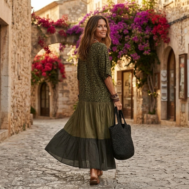 Relina – robe maxi bohème tissée à volants