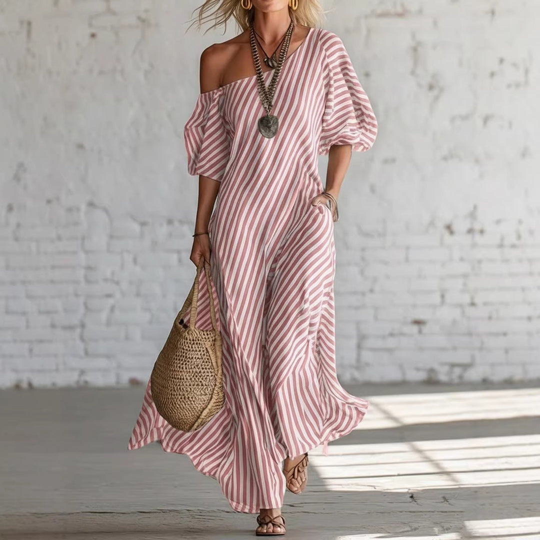 Avyra – Robe maxi à rayures à épaules dénudées