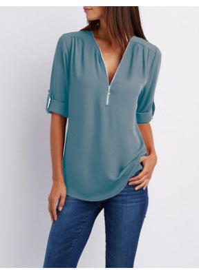 Nivara – Col V zippé en tissu tissé, blouse