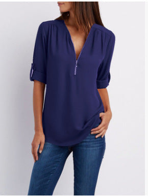 Nivara – Col V zippé en tissu tissé, blouse
