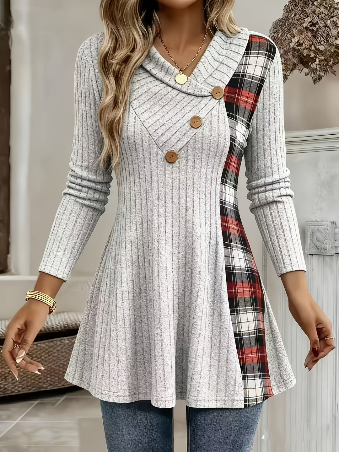 Tavina – T-shirt en maille patchwork