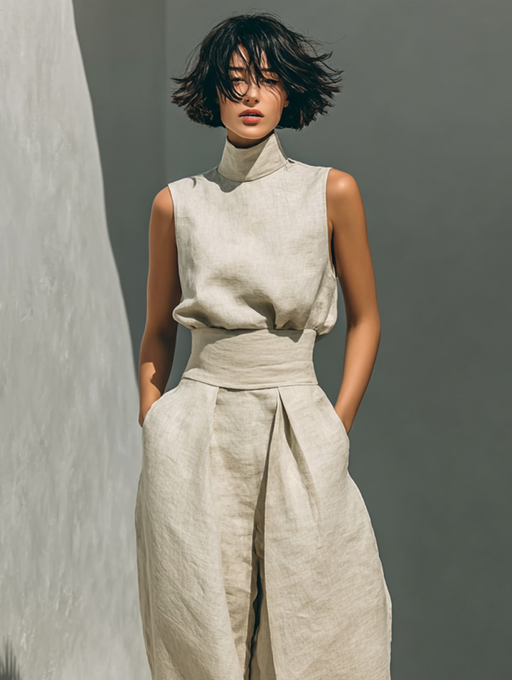 Kevara – Coupe ample en coton-lin, ensemble de pantalons