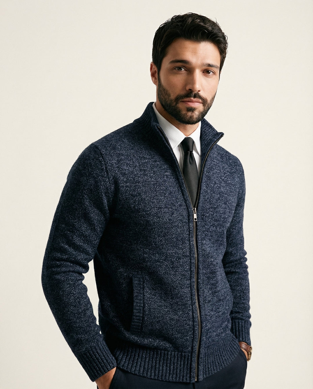 Tavren - Tailored Silhouette Merino-Cotton Knit Jacket