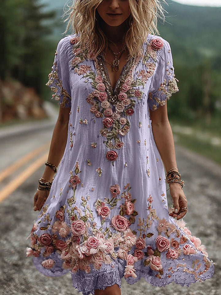 Noreli – Robe en coton mélangé à broderie florale