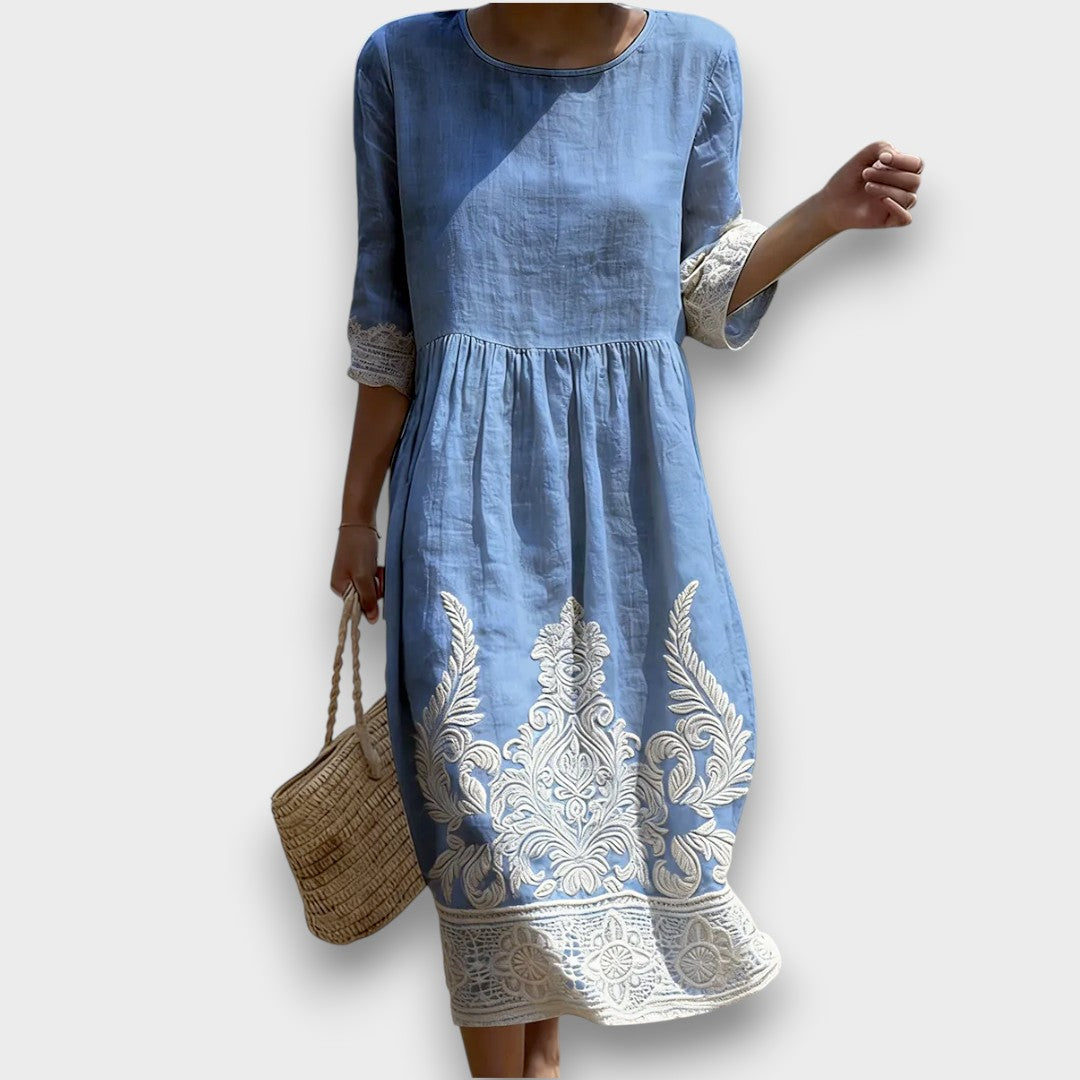 Mireva – robe midi en lin-coton à imprimé floral