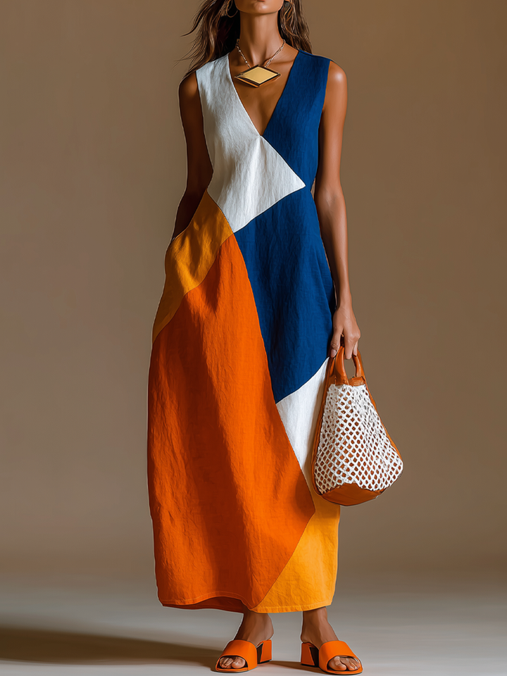 Navira - Robe maxi en patchwork bicolore