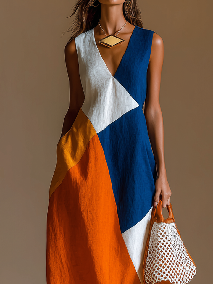 Navira - Robe maxi en patchwork bicolore