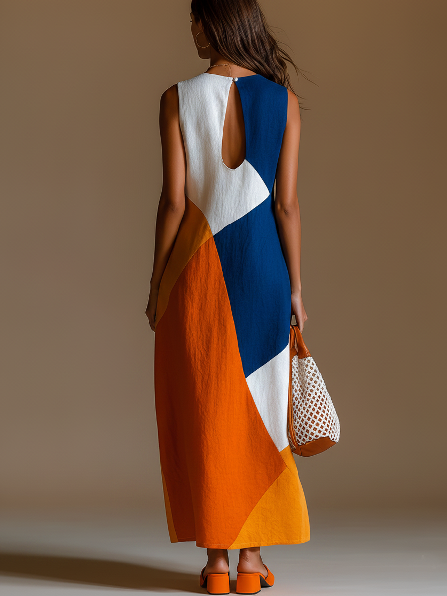 Navira - Robe maxi en patchwork bicolore