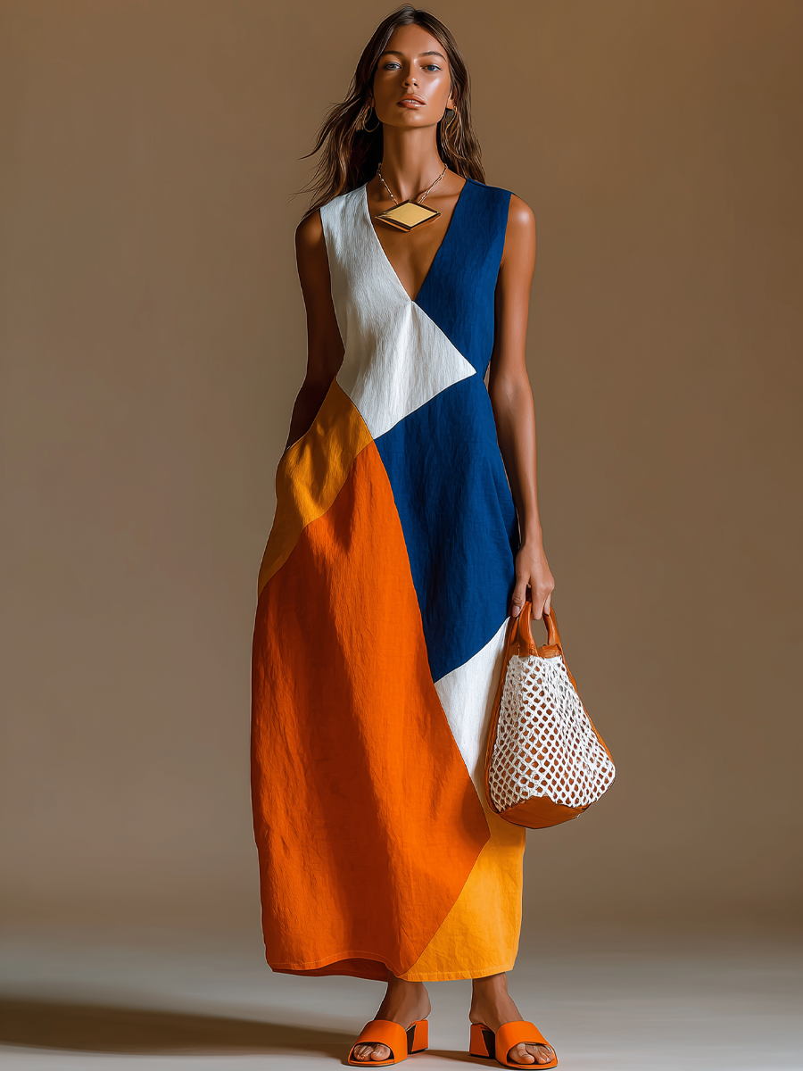 Navira - Robe maxi en patchwork bicolore