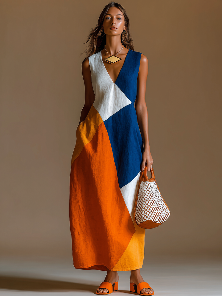 Navira - Robe maxi en patchwork bicolore