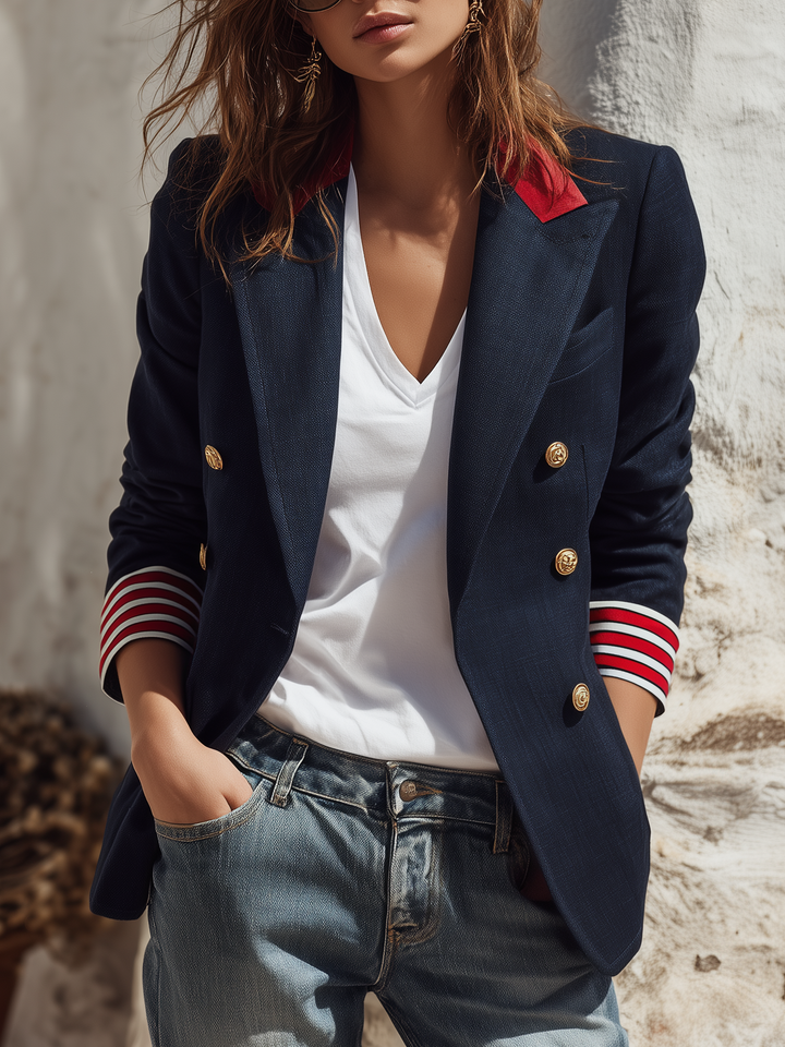 Naleva – blazer à double boutonnage en mélange de coton