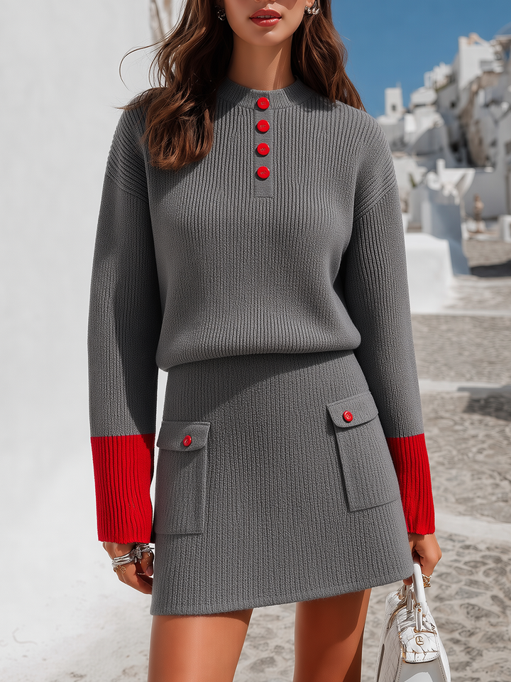 Novine – ensemble de jupe en tricot côtelé à bordures contrastées