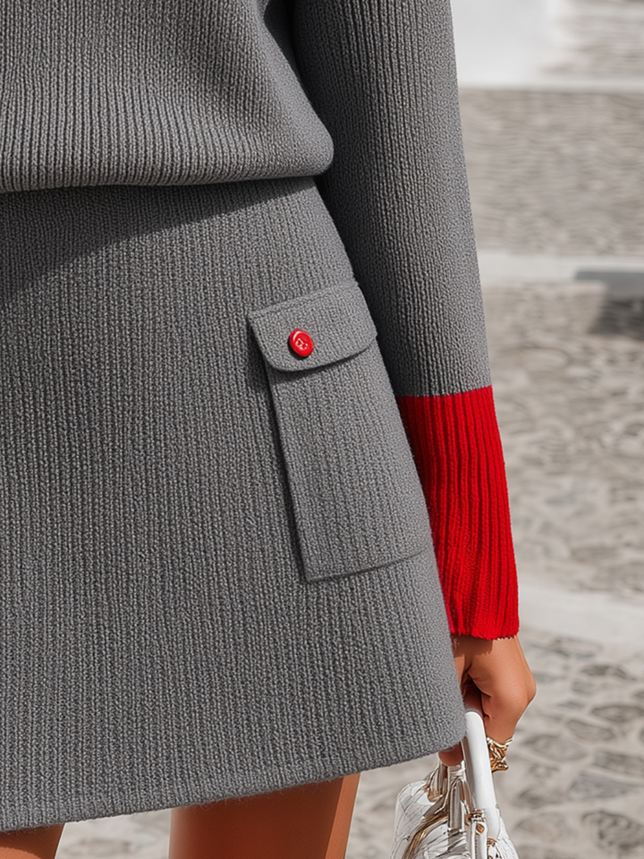 Novine – ensemble de jupe en tricot côtelé à bordures contrastées