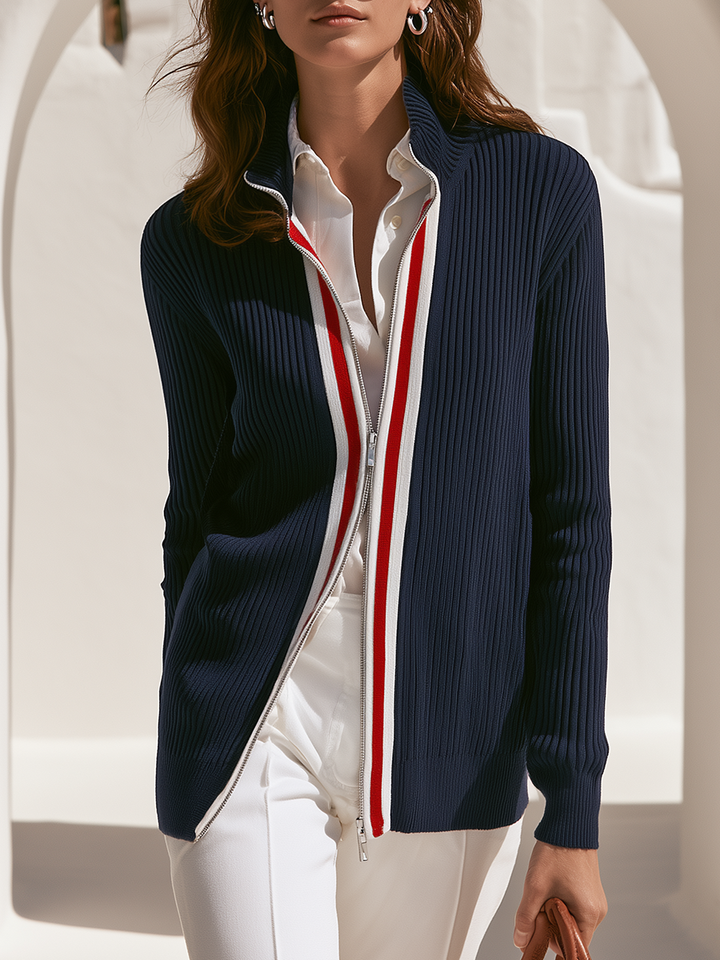 Zevira – cardigan en maille côtelée à bordure rayée