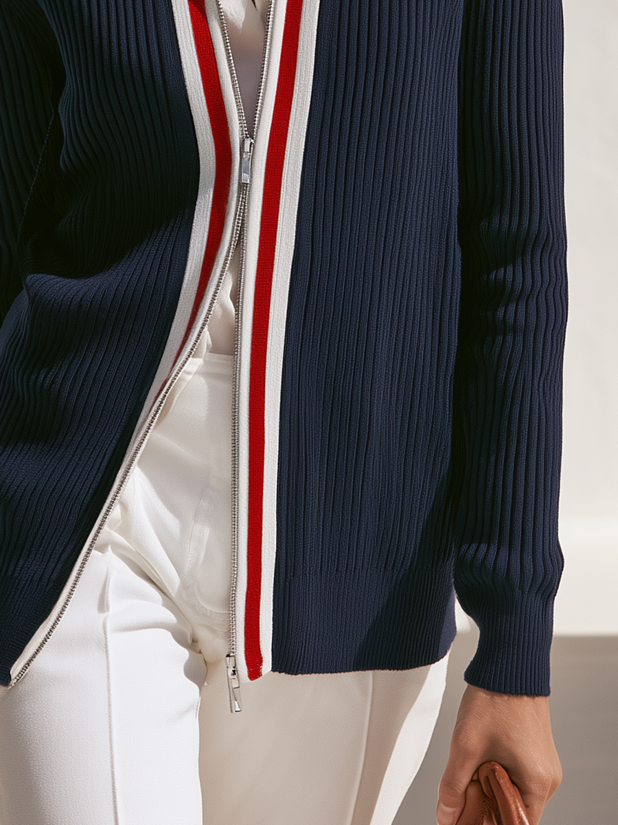 Zevira – cardigan en maille côtelée à bordure rayée