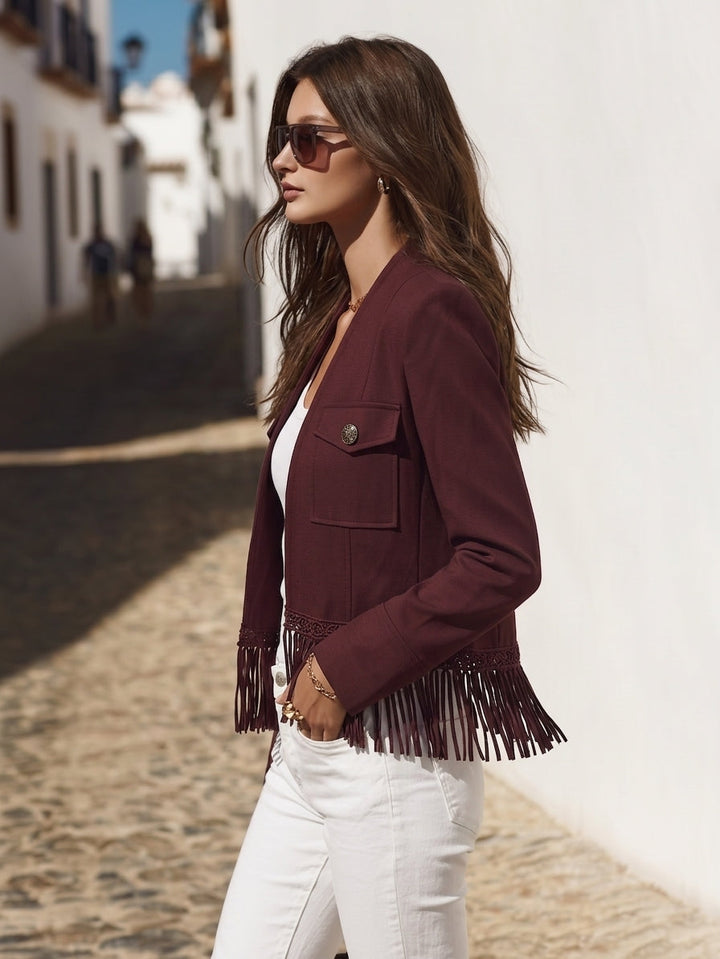 Veslyn – veste en tissu tissé à franges