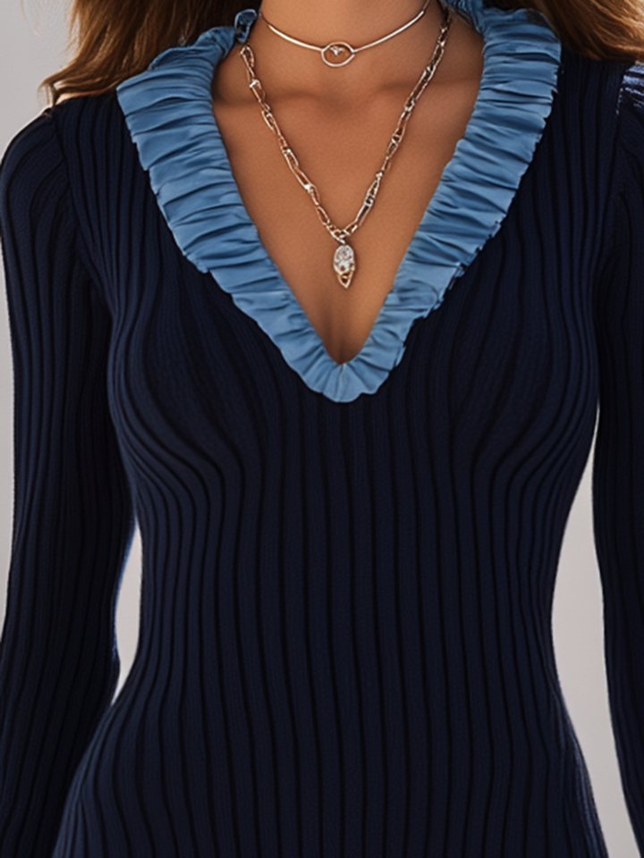 Rivaya – robe midi en maille à volants