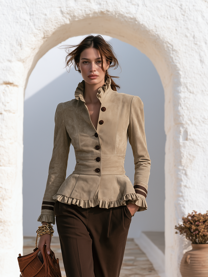 Kestra – Veste en suédine synthétique à volants