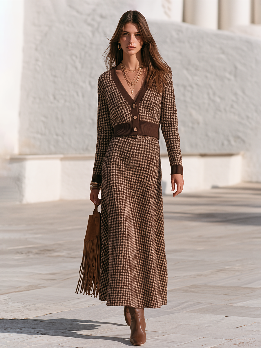 Veslyn – pied-de-poule en jacquard, jupe midi