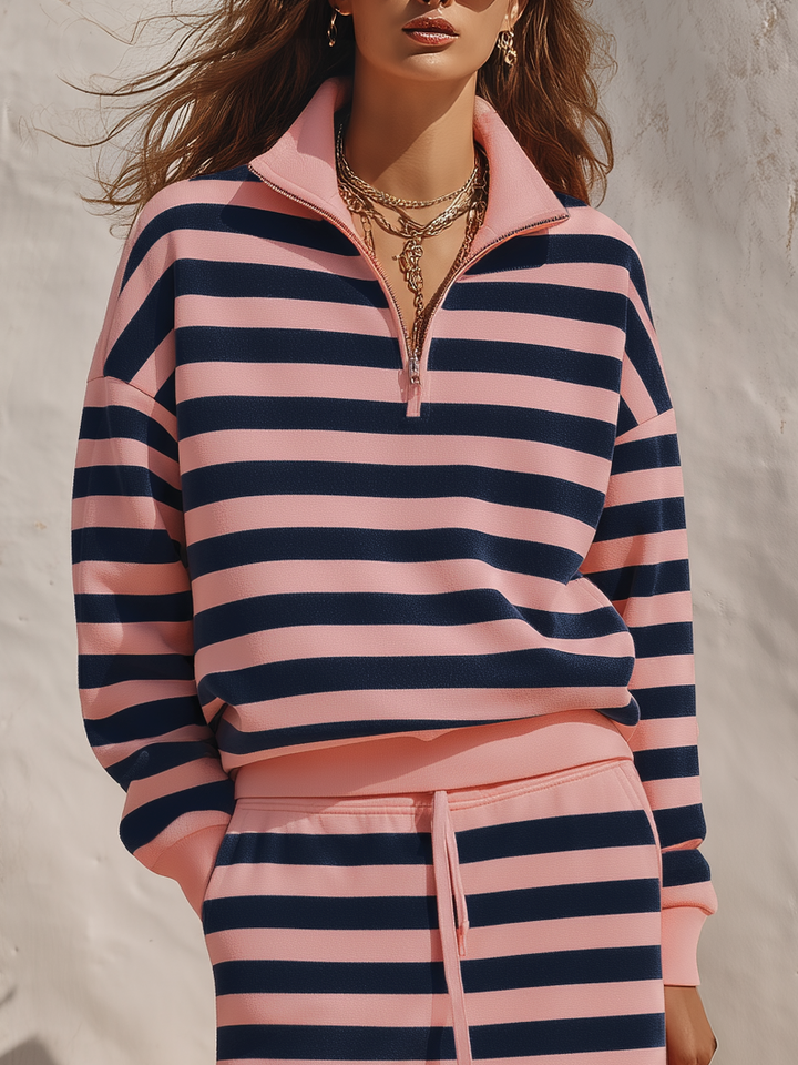 Kivara – Col montant à demi-zip en coton mélangé, ensemble jupe