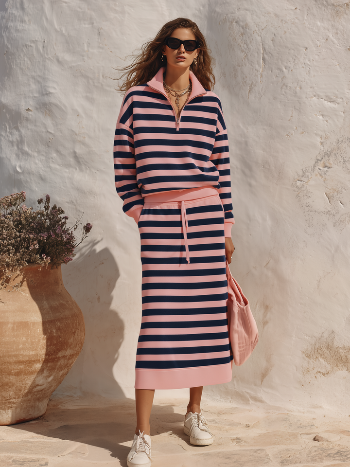 Kivara – Col montant à demi-zip en coton mélangé, ensemble jupe