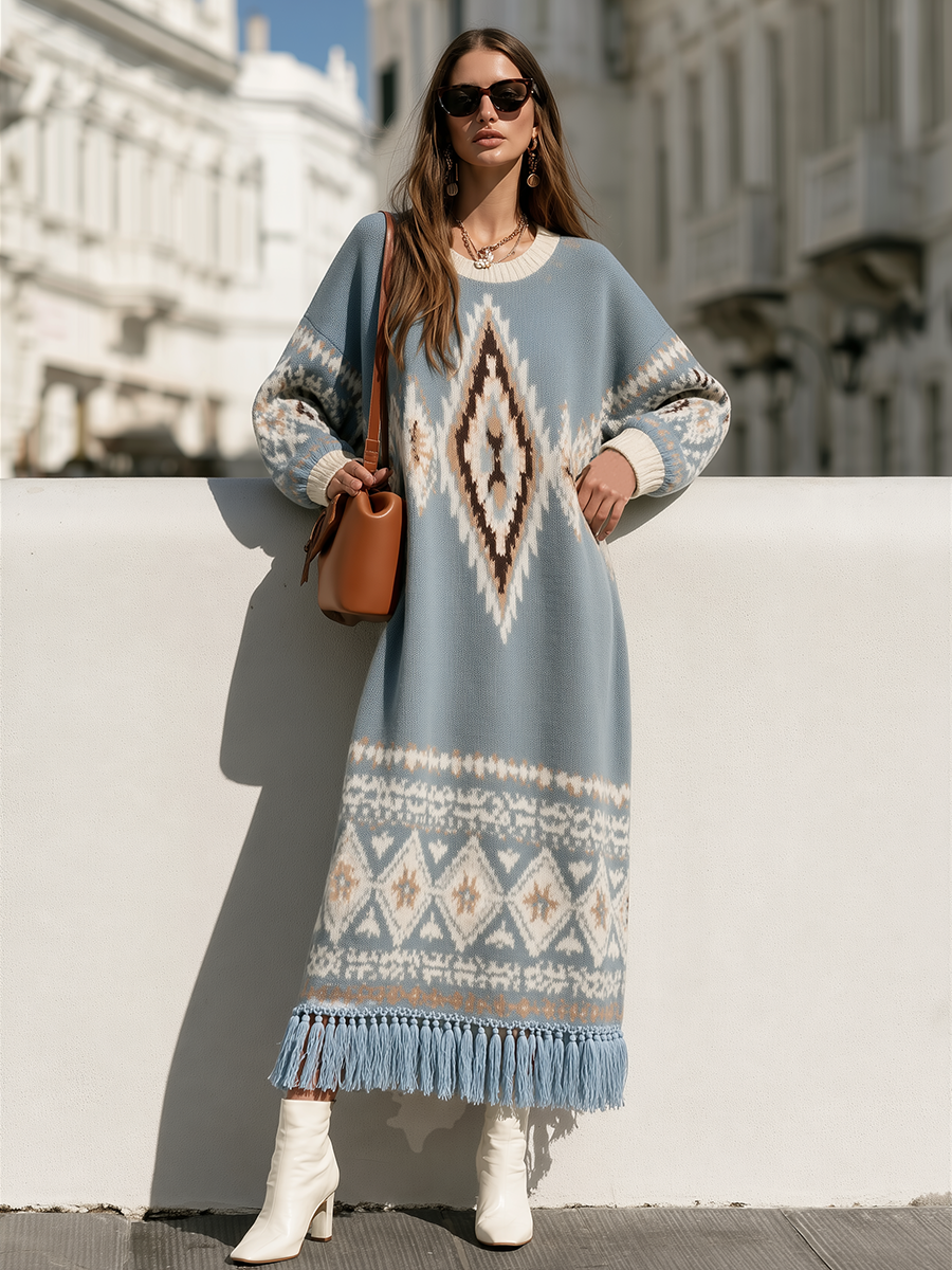 Ilyra – robe longue en jacquard à motif Fair Isle