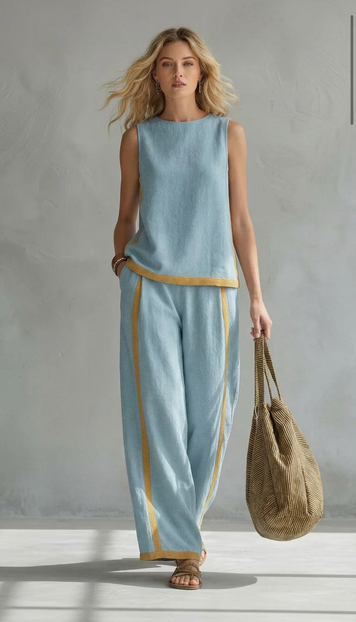 Arenia – à bordures contrastées, en lin-coton, ensemble veste et pantalon