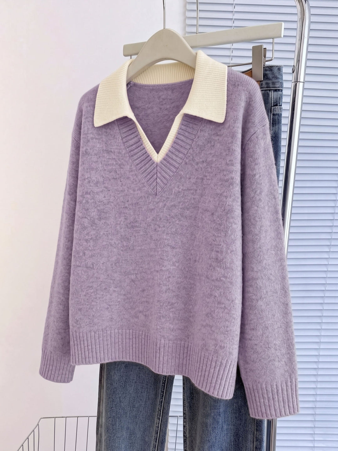 Cirelle – Col contrasté à double épaisseur en tricot, pull