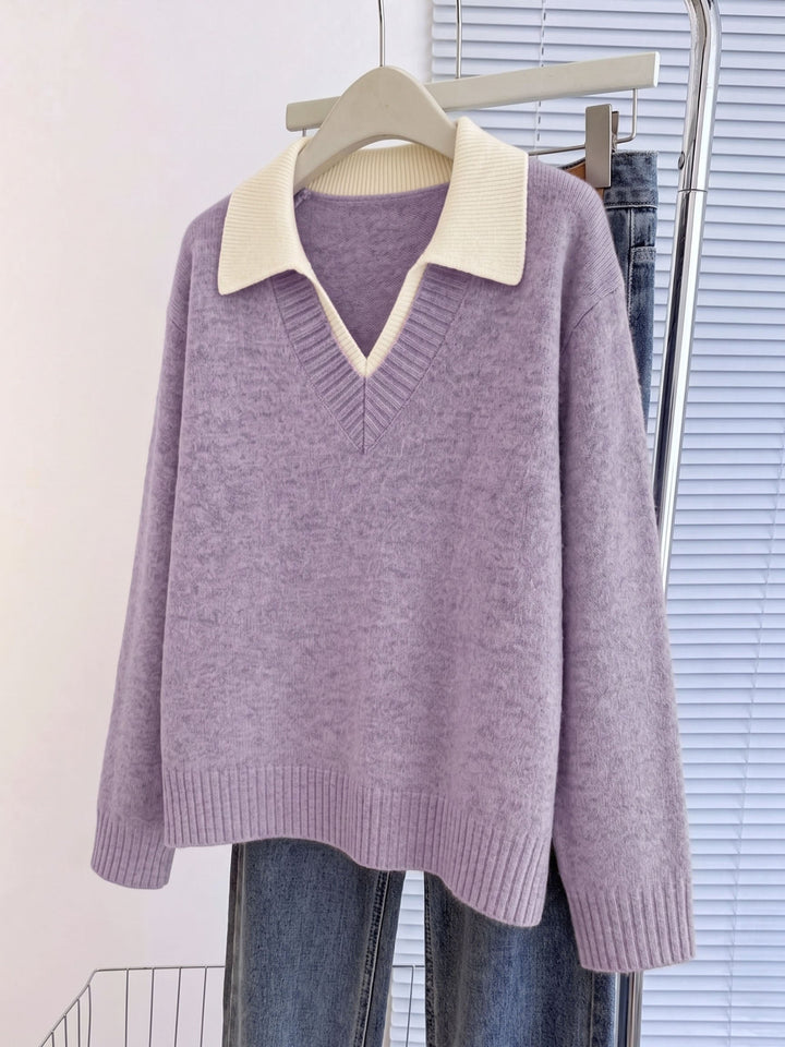 Cirelle – Col contrasté à double épaisseur en tricot, pull