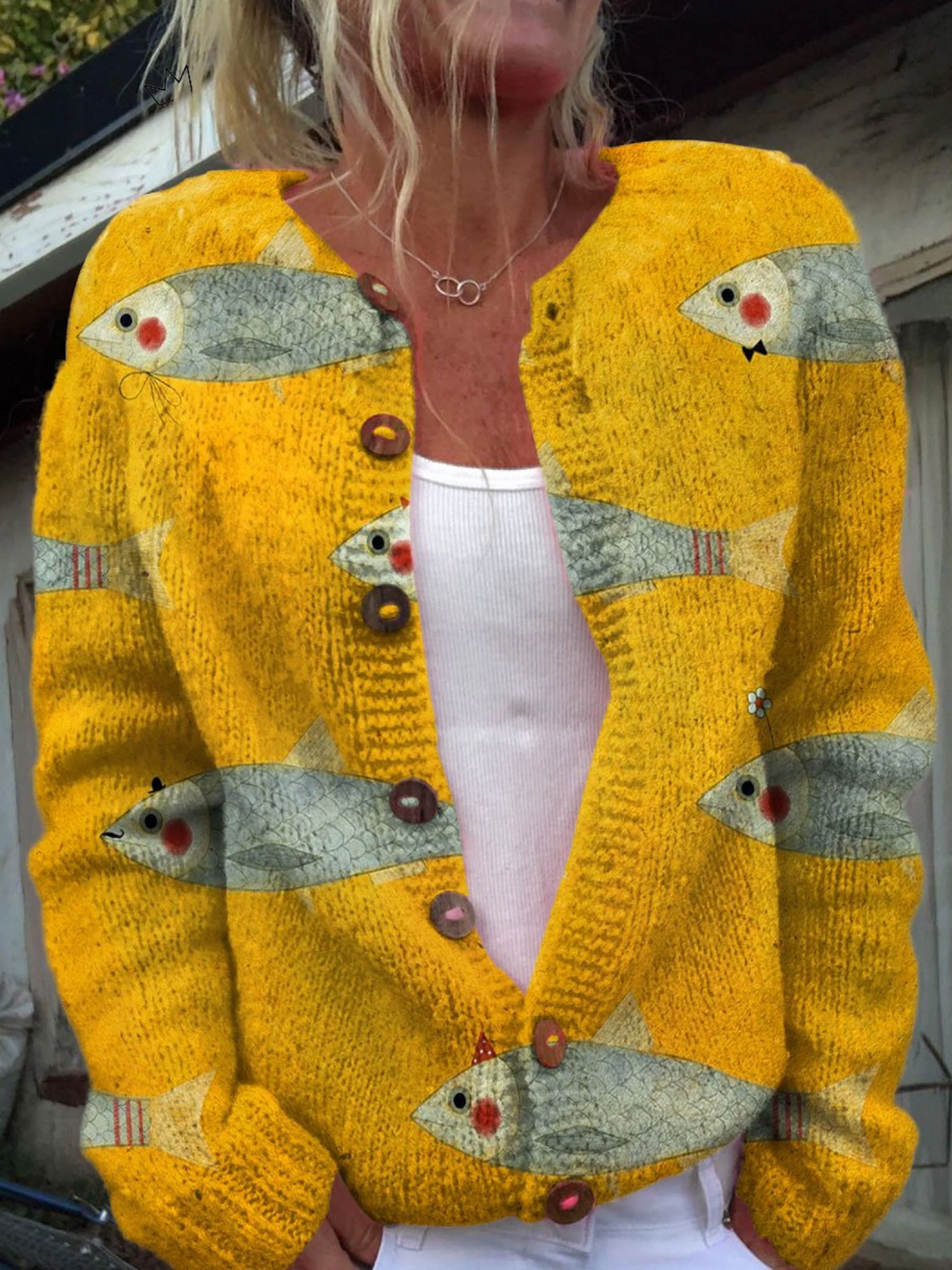 Vesara – Cardigan en maille imprimé poisson