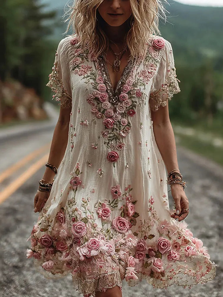 Noreli – Robe en coton mélangé à broderie florale