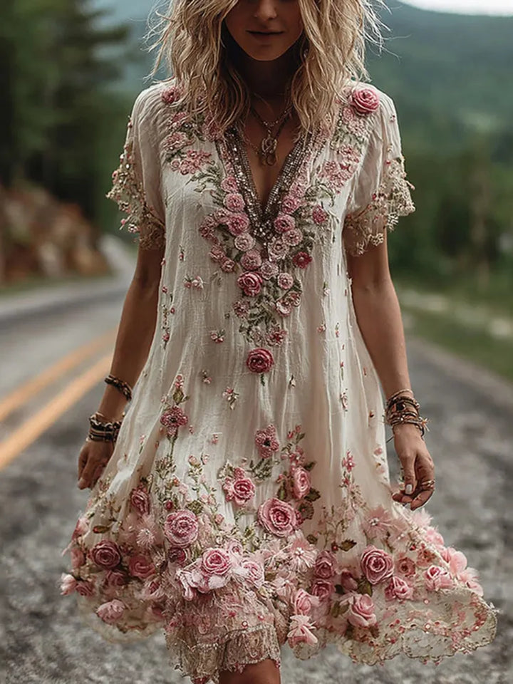 Noreli – Robe en coton mélangé à broderie florale
