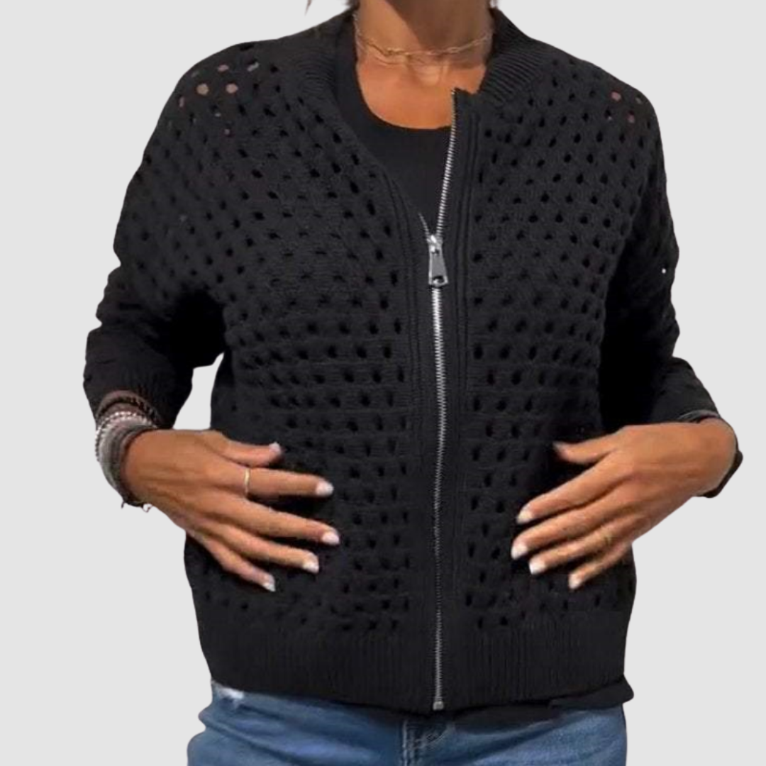 Nevara - Zipper-Front Knitted Cardigan