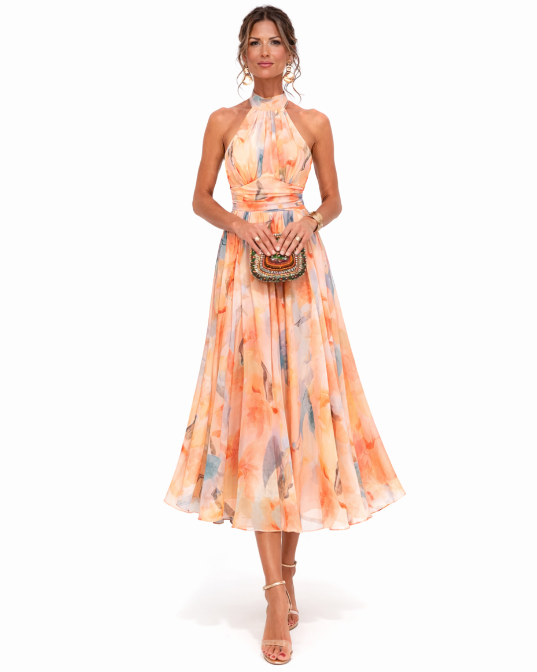 Vionne – Robe sans bretelles à imprimé aquarelle
