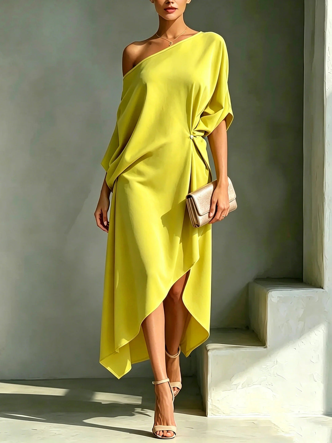 Elyra – Asymétrique à une épaule en mélange de coton, robe