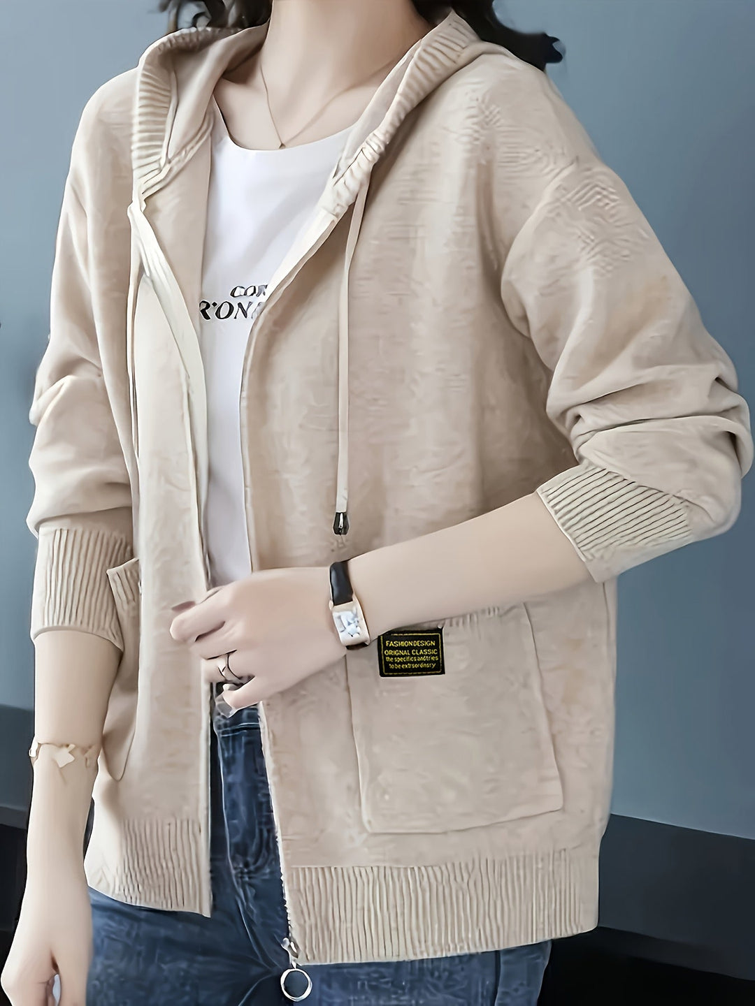 Rilena – à capuche avec cordon de serrage en maille de viscose, cardigan