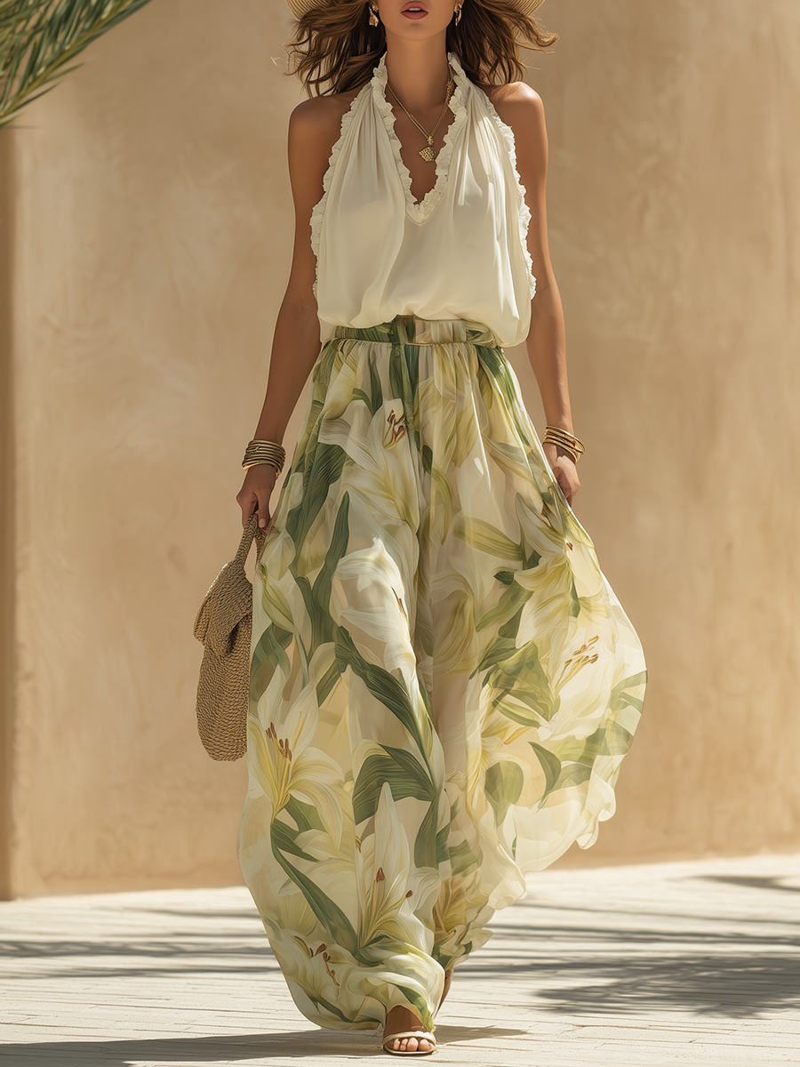 Erelle – décolleté à volants, effet chiffon, ensemble