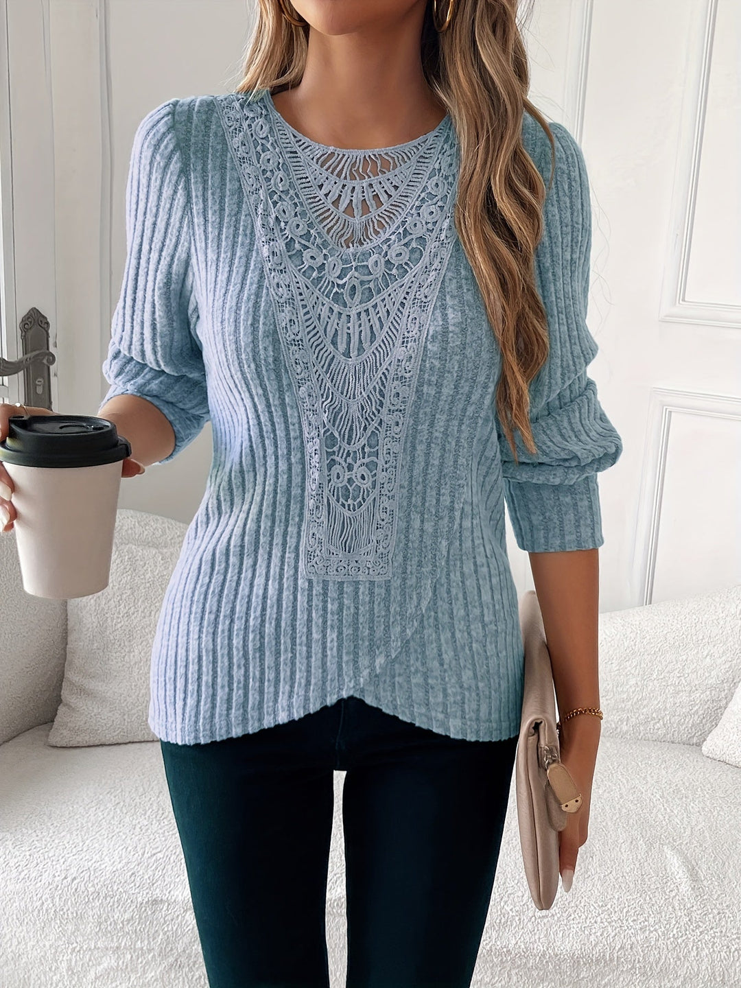 Nivara – à col rond avec dentelle, en tricot, t-shirt