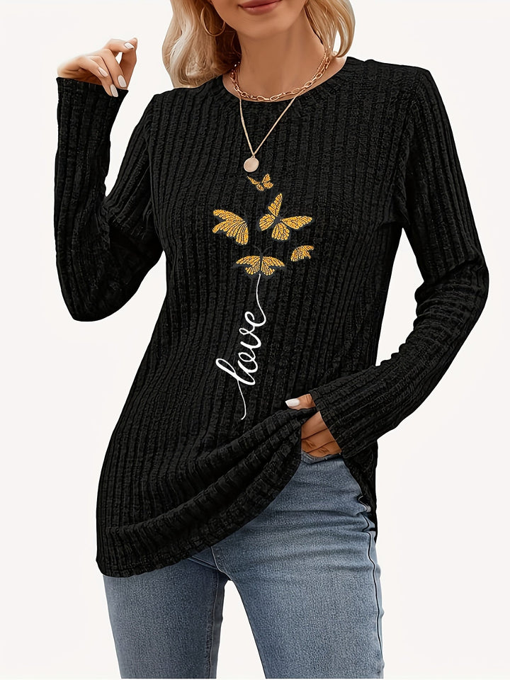 Calira – T-shirt en maille côtelée à motif papillon