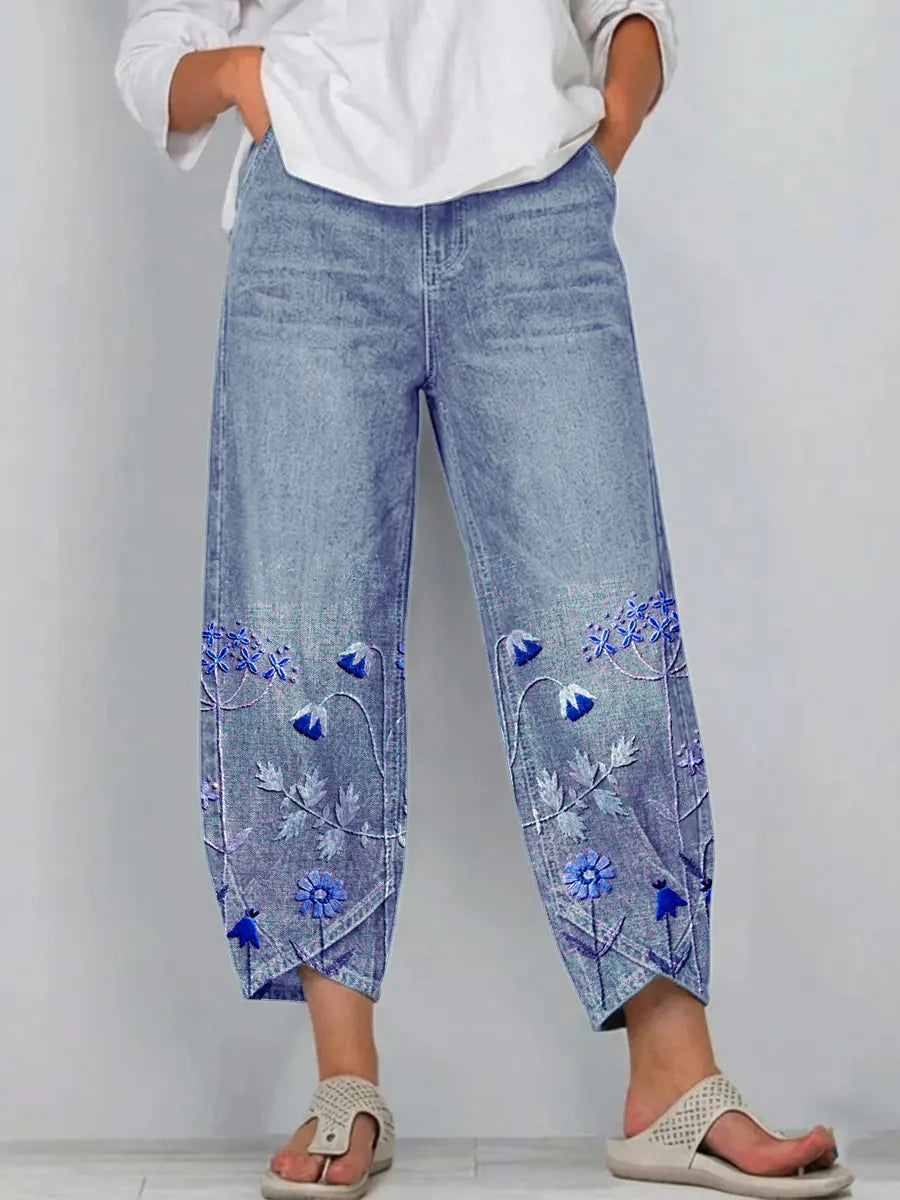 Anvera – pantalon en coton brodé
