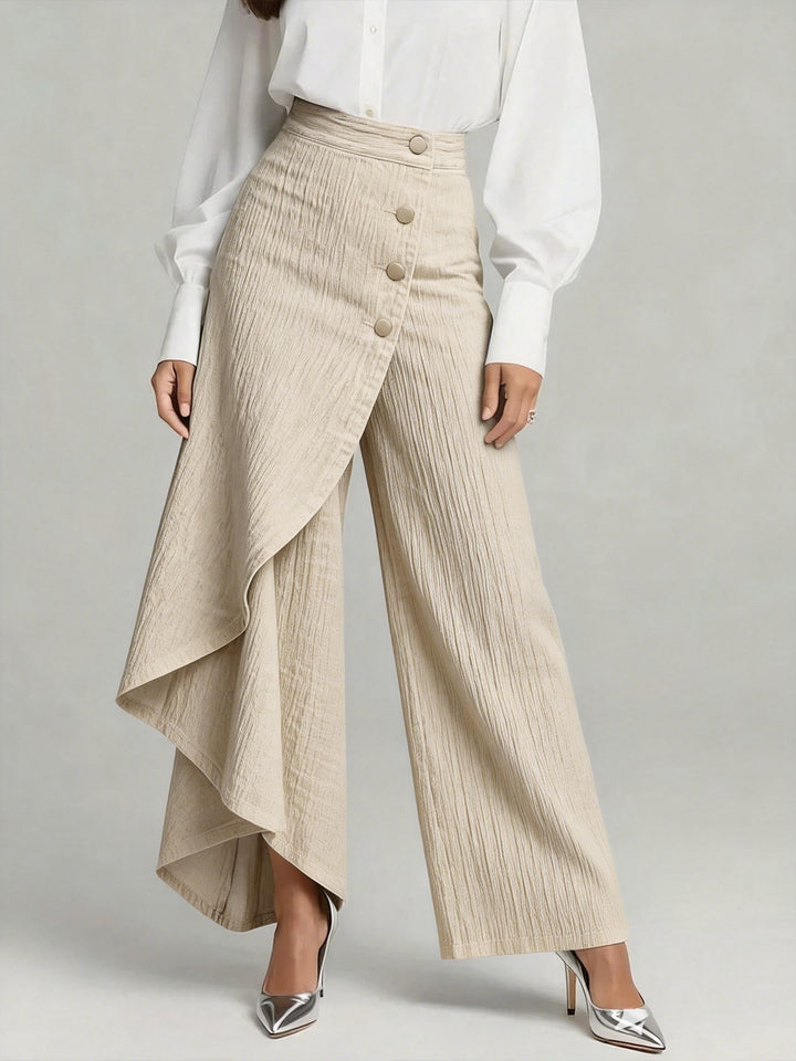 Solira – Pantalon large en lin-coton à taille haute