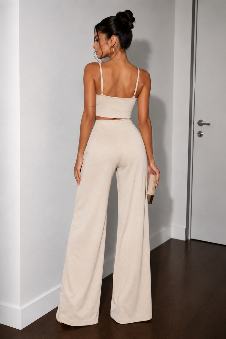 Alyra – drapé, ceinture à nouer, ensemble pantalon palazzo