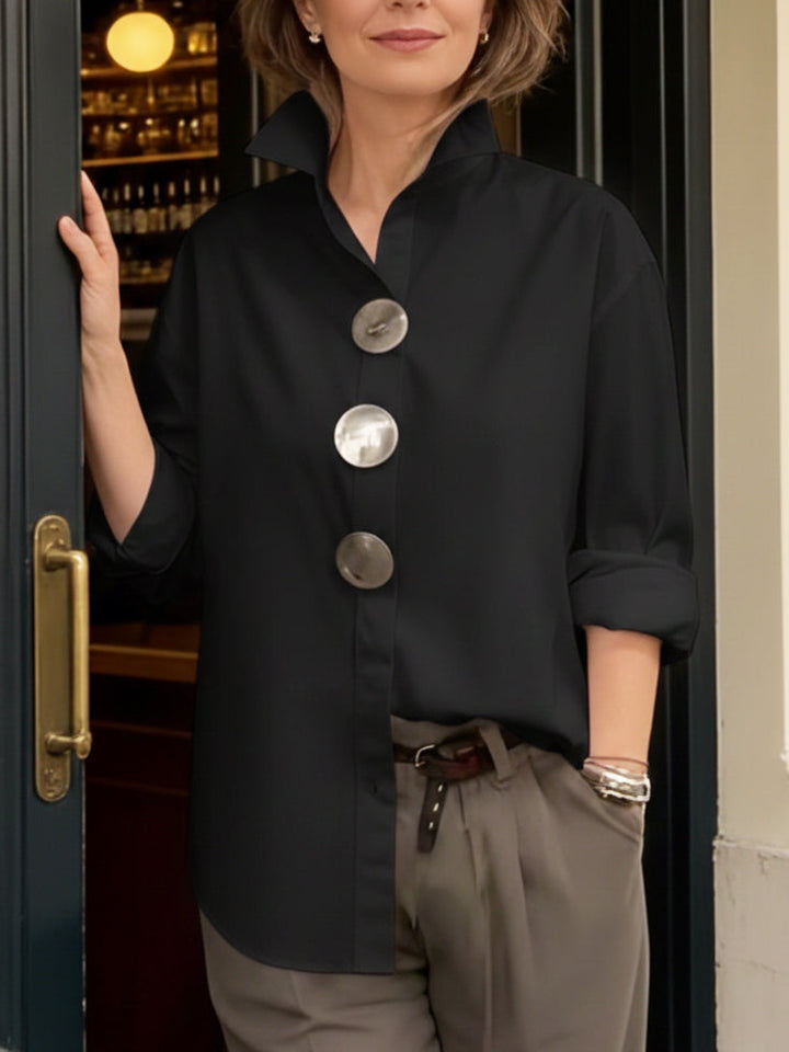 Avenya – Col montant en coton-lin, blouse