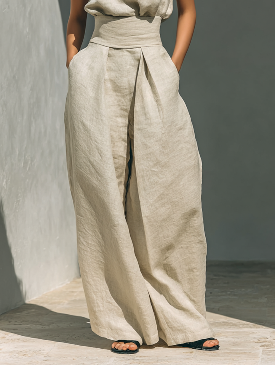 Kevara – Coupe ample en coton-lin, ensemble de pantalons